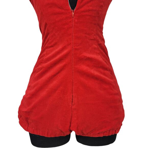 Vintage Corduroy Leotard Red Homemade Romper Majorette Costume Bodysuit Tank XXS - Picture 12 of 16